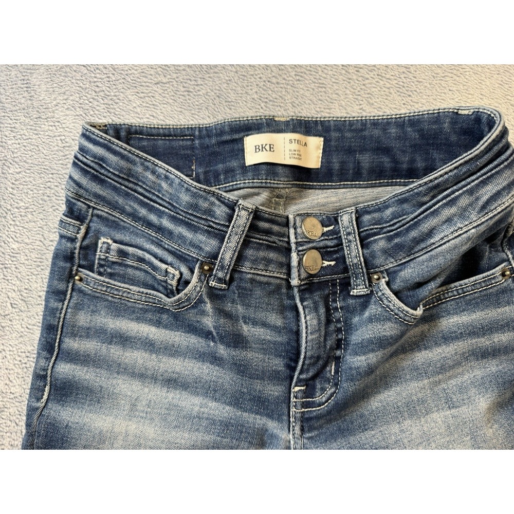 BKE Stella Jeans Womens 24x30 Slim Fit Low Rise Straight Leg Blue Denim 3332–5